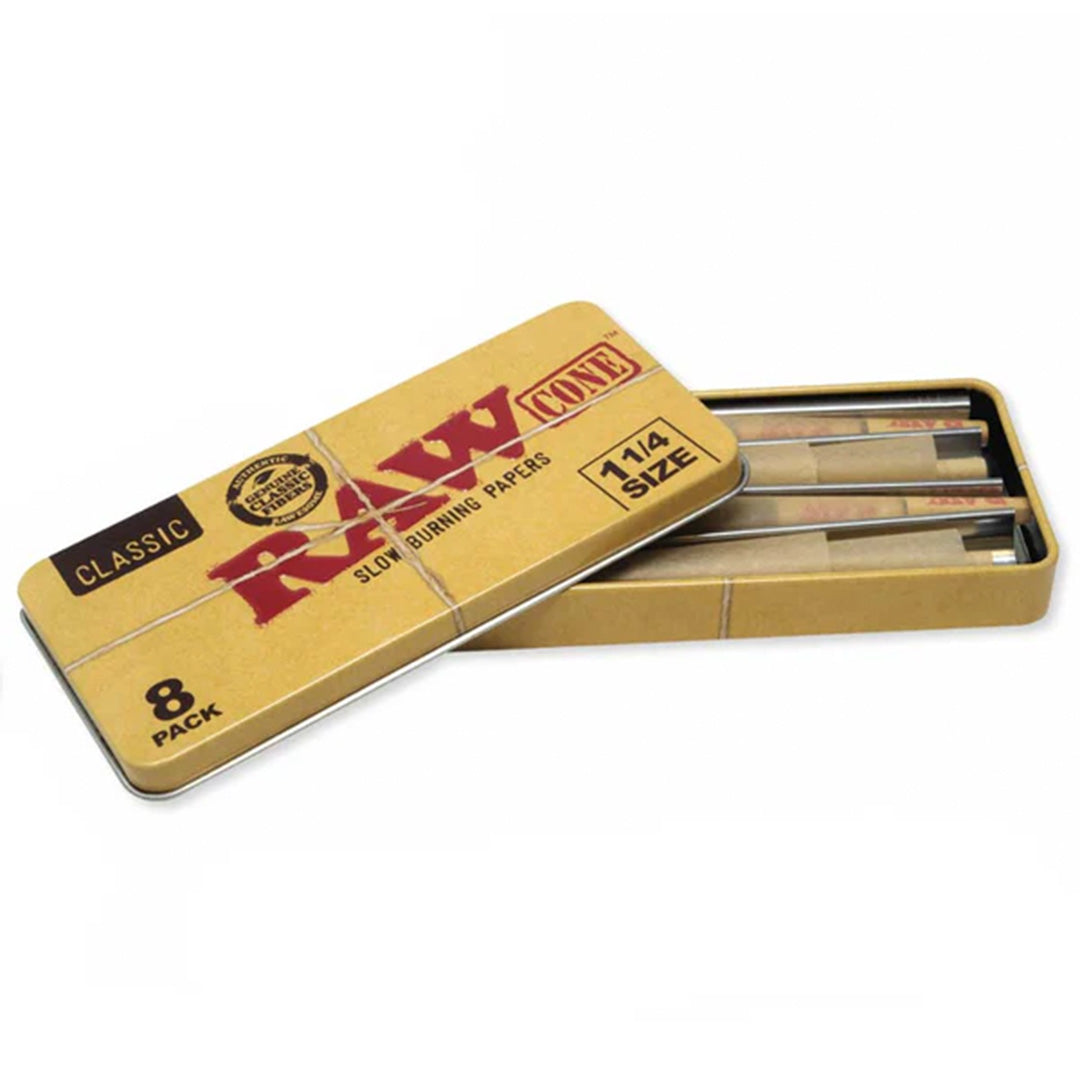 RAW - Classic 1 1/4 Pre-Rolled Cones Tin (8pk)