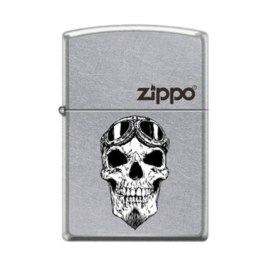 Zippo Lighter - Biker Skull With Logo Street ChromeZippo Lighter - Biker Skull With Logo Street Chrome
