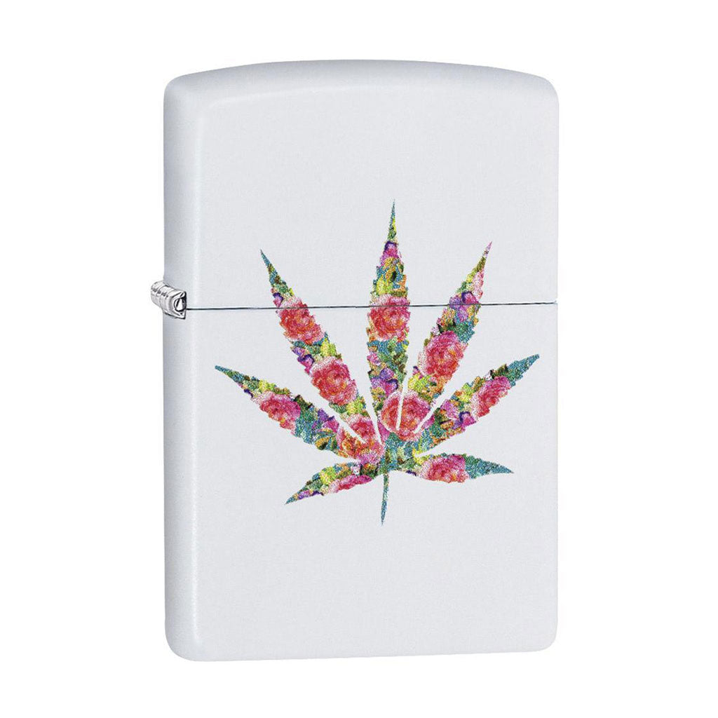 Zippo Lighter - Floral Weed White Matte