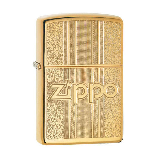 Zippo Lighter - Ornamental like Pattern w/ Zippo Stamp on High Polish Brass