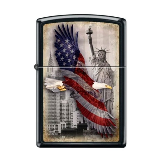 Zippo Lighter - Soaring Eagle And Statue Of Liberty