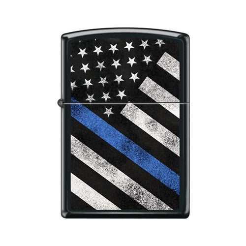 Zippo Lighter - Flag w/ Thin Blue Line Black Matte