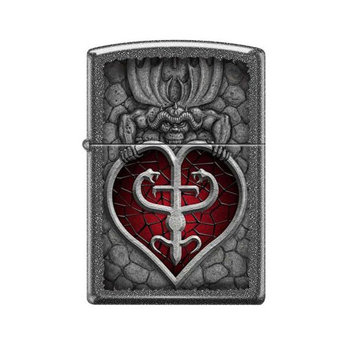 Zippo Lighter - Gargoyle And Heart Iron Stone