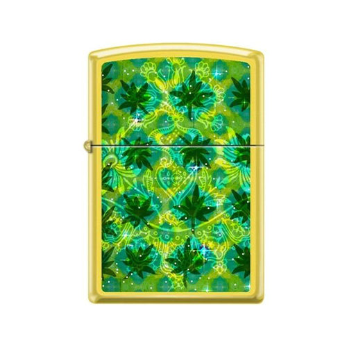 Zippo Lighter - Pot Leaves on Lemon Finish