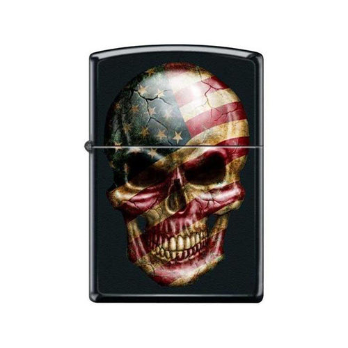 Zippo Lighter - Skull With Flag Black Matte
